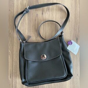 NWT Liz Claiborne Chrissy Black PU Leather Crossbody